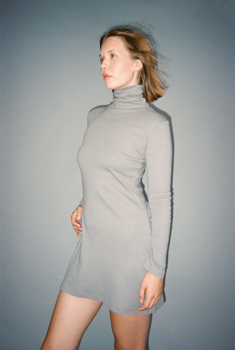 Turtleneck L/S Bellevue Mini Dress - Neutral Grey