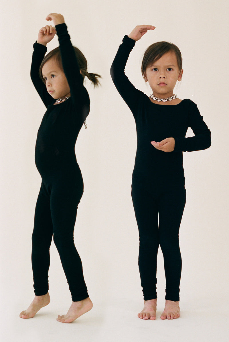 Kids Long Sleeve Via Olympia Unitard - Black