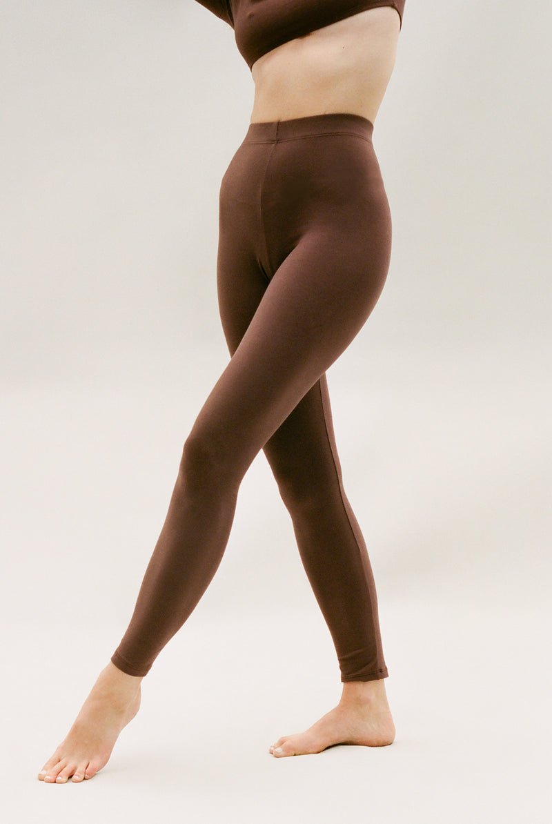 Chocolate Brown Leggings with Stretch Waistband & Pockets | Azzediari  Boutique