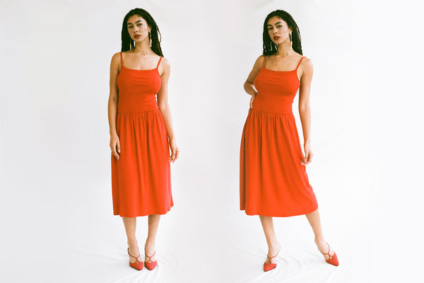 LaPointe Dropwaist Midi Dress - Tomate (Pre-Order)
